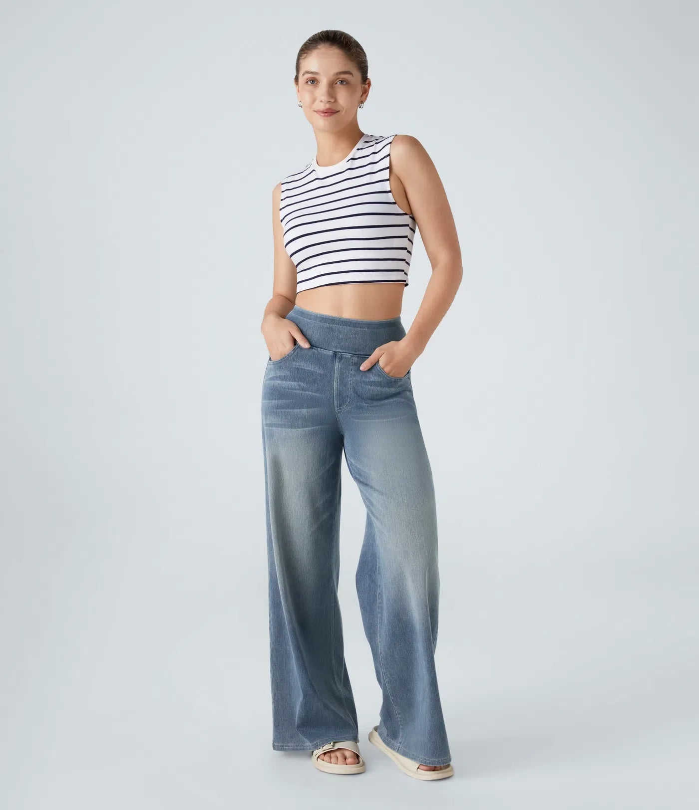 Kim | Elastische broek met hoge taille