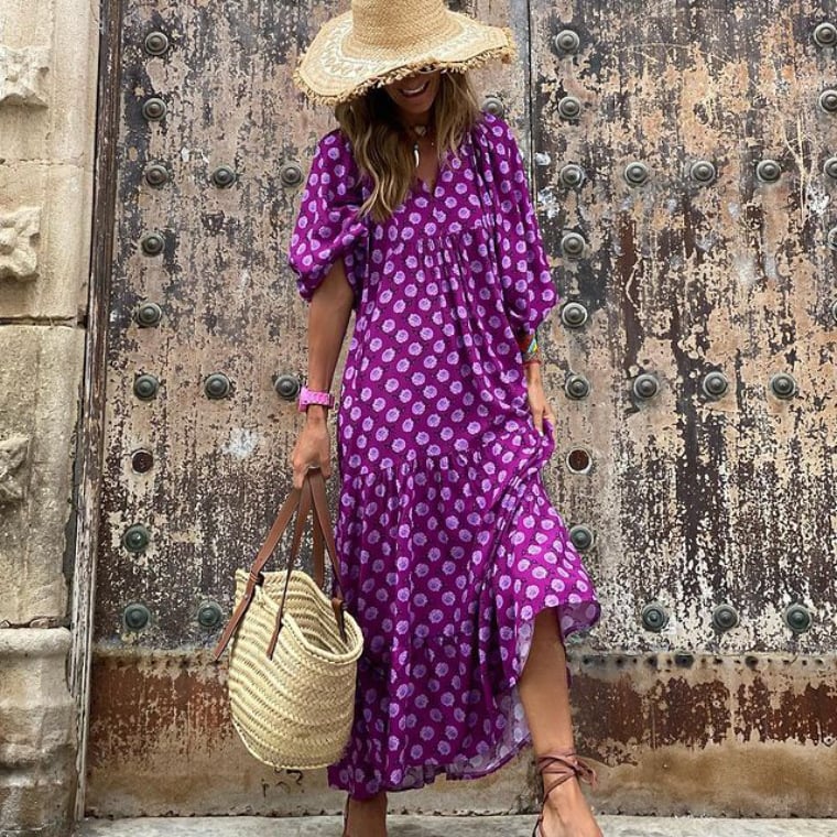 Mexi | Boho Jurk Met Puff Mouw Design