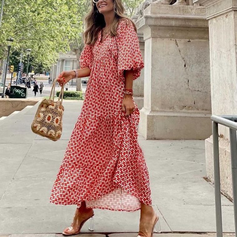 Mexi | Boho Jurk Met Puff Mouw Design