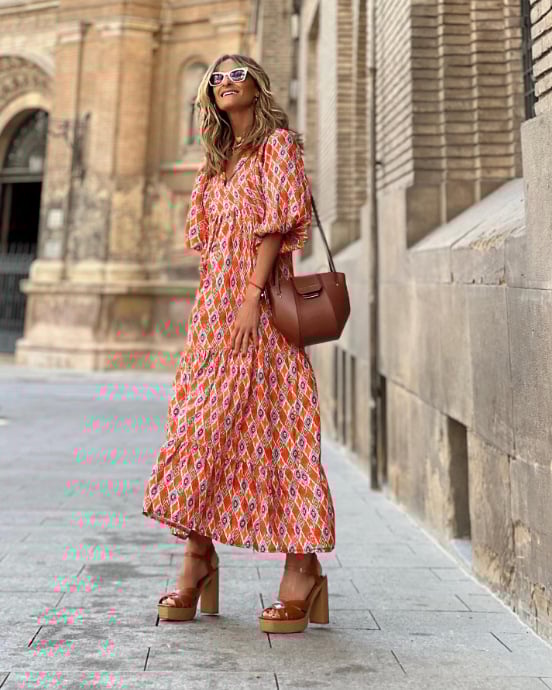 Mexi | Boho Jurk Met Puff Mouw Design