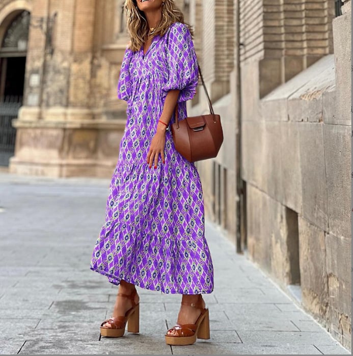 Mexi | Boho Jurk Met Puff Mouw Design