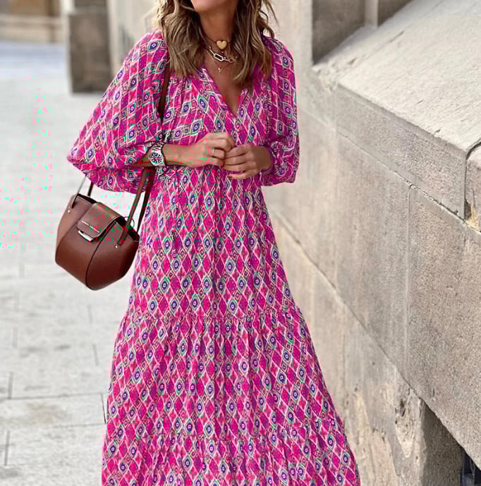 Mexi | Boho Jurk Met Puff Mouw Design