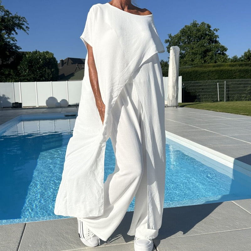 Bianca - Set met effen off-shoulder top en broek