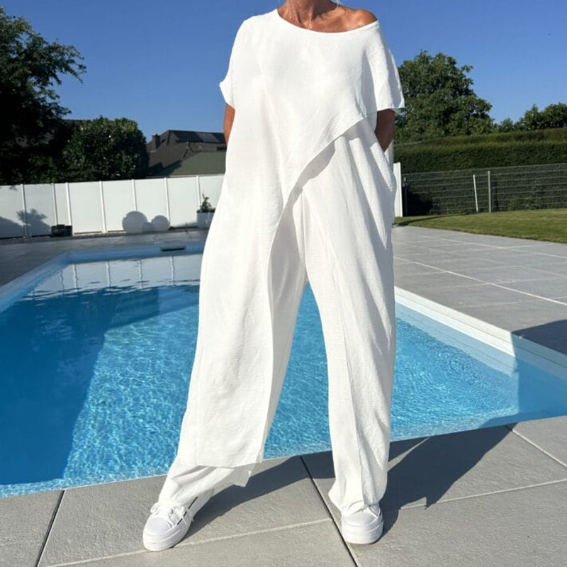 Bianca - Set met effen off-shoulder top en broek