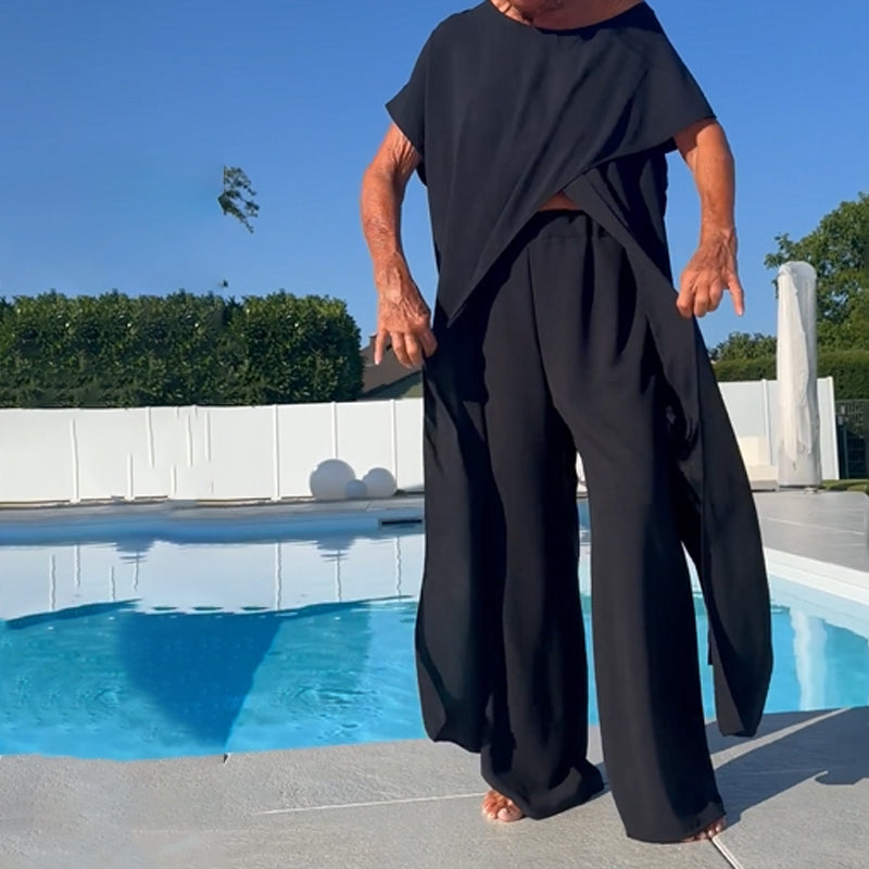 Bianca - Set met effen off-shoulder top en broek