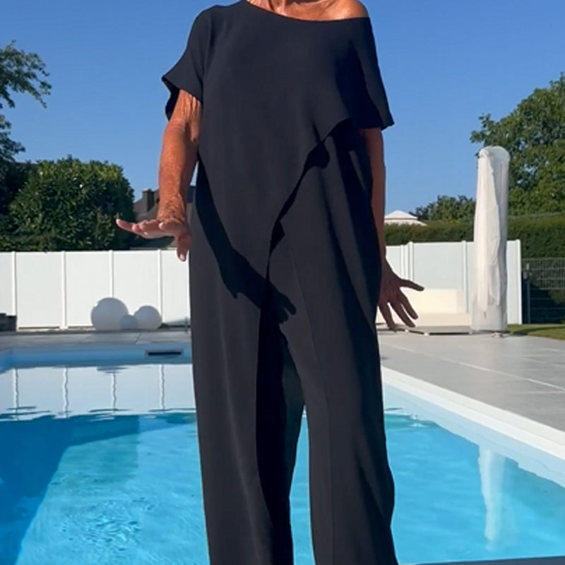 Bianca - Set met effen off-shoulder top en broek
