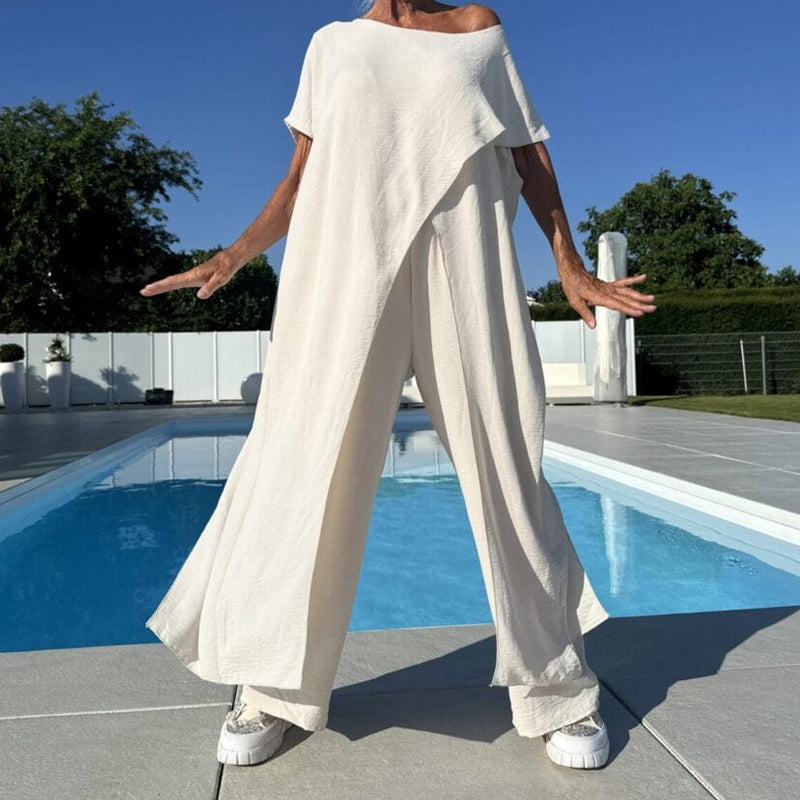 Bianca - Set met effen off-shoulder top en broek