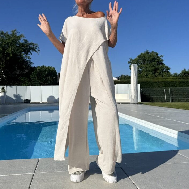 Bianca - Set met effen off-shoulder top en broek