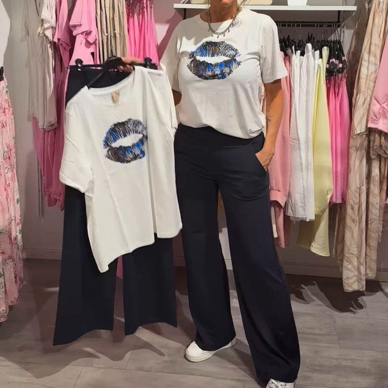 Elina - Set met bedrukte top en losse broek