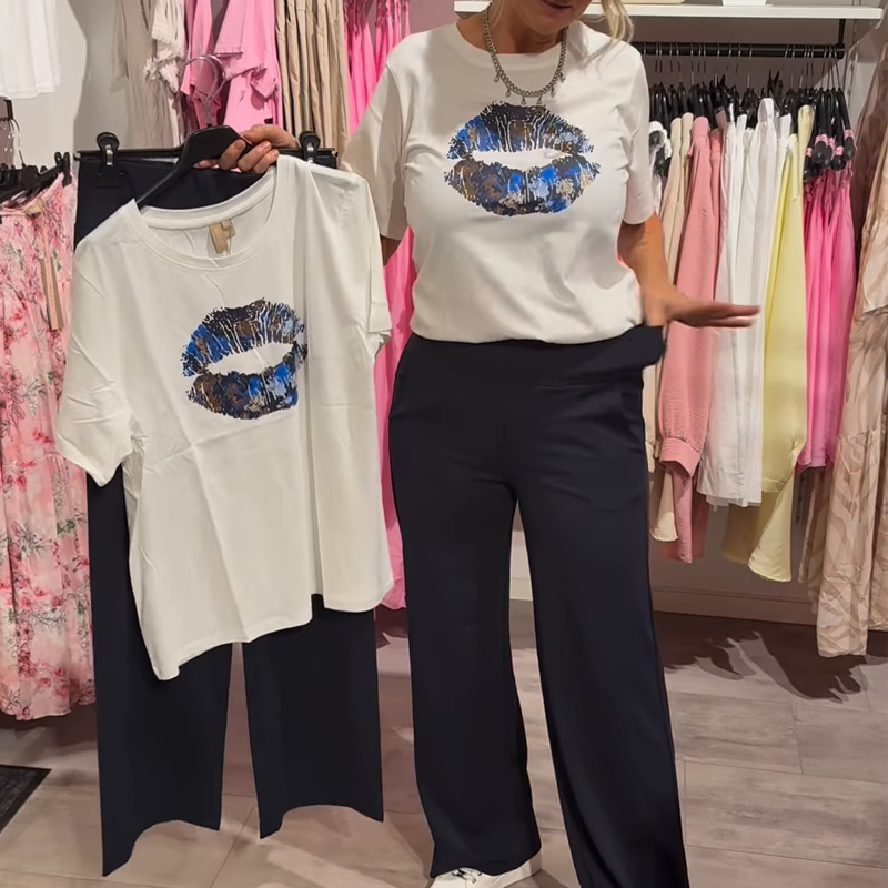 Elina - Set met bedrukte top en losse broek
