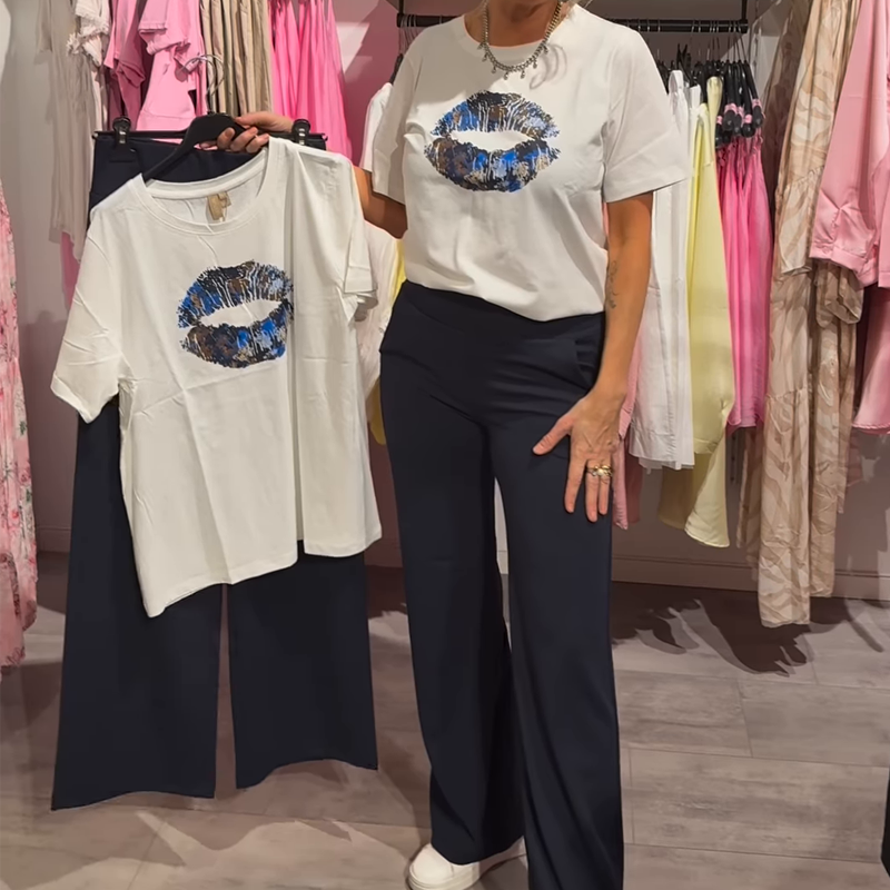 Elina - Set met bedrukte top en losse broek