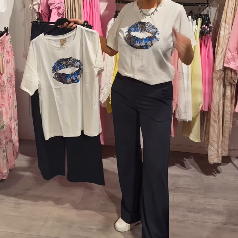 Elina - Set met bedrukte top en losse broek